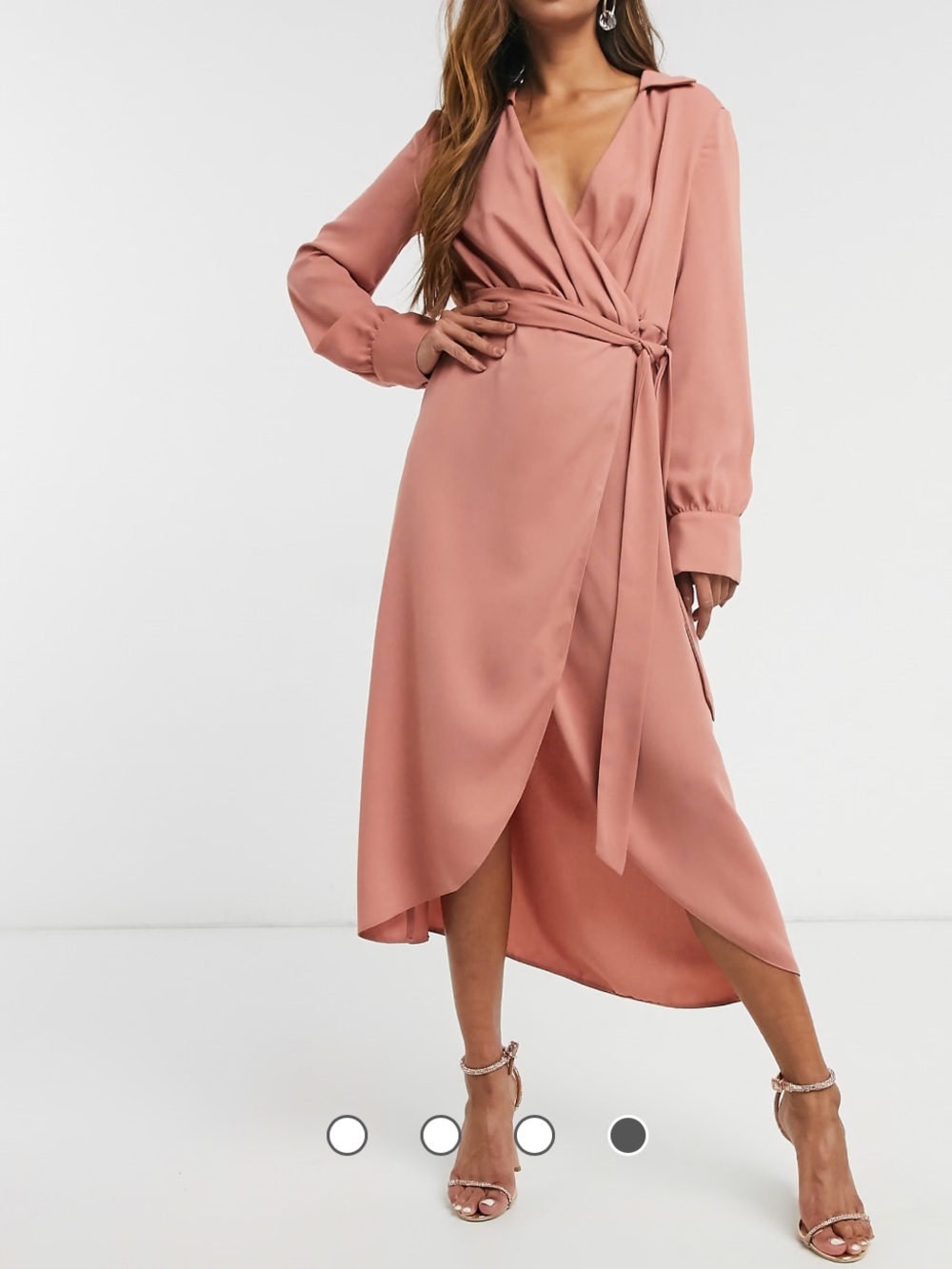 ASOS DESIGN Collared Wrap Midi Dress Terracotta Pink Belted Size 12 NWOT